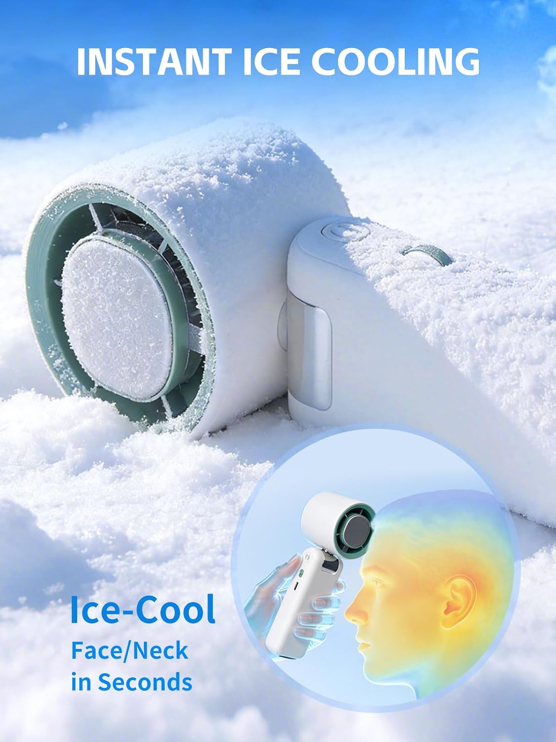Portable Handheld Fan with Ice Cooler, 199 Speed Personal Fan,Foldable 3 in 1 Rechargeable Battery Operated Essentials Hand Fans Summer Essential for Travel/Outdoor/Office.（WHITE）
