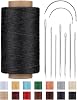 DIUDUS 218 Yards Waxed Thread, Leather Sewing Waxed Thread with Heavy Duty Sewing Needles, Leather Thread for Hand Stitching Leathercraft Repair Furniture Shoes Bags Sofa Black