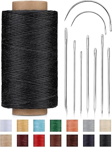 DIUDUS Hilo encerado de 218 yardas, hilo encerado de cuero con agujas de cuero resistente, hilo de cuero profesional para coser a mano, reparación