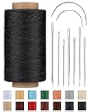 DIUDUS 218 Yards Waxed Thread, Leather Sewing Waxed Thread with Heavy Duty Sewing Needles, Leather Thread for Hand Stitching Leathercraft Repair Furniture Shoes Bags Sofa (Black)