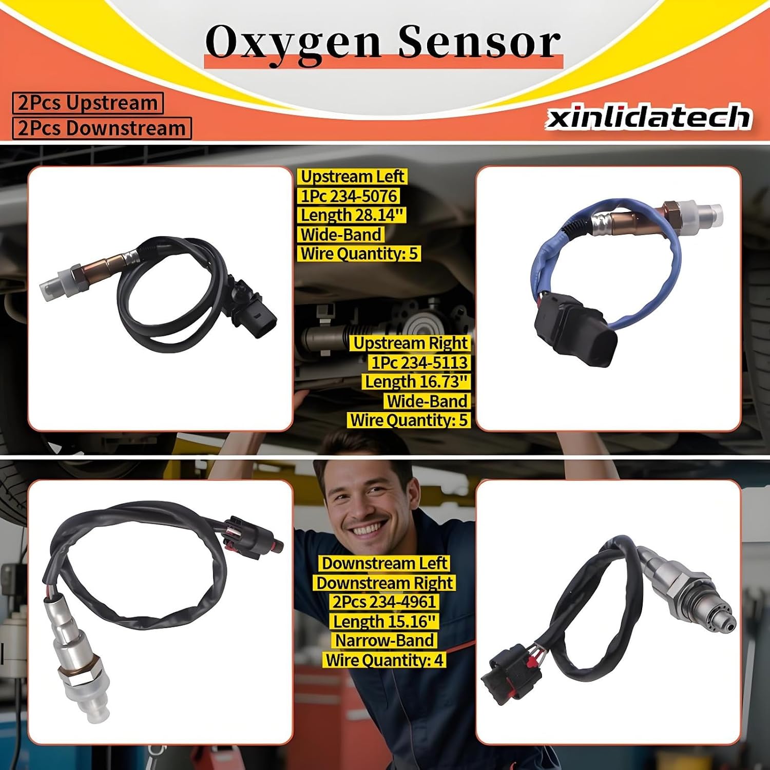 Condition photo showing New/Like New for oxygen sensor fit for ford f150 3.5l v6 turbocharged 2015 2016 | 4pcs o2 sensors, upstream left 234-5076, right 234-5113, 2pcs downstream 234-4961 3.5l 15-16 ecoboost turbocharged