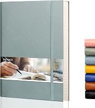 EMSHOI B5 Lined Journal Notebook, Softcover Notepad, 204 Pages, Gray Blue | 100gsm Thick Paper, Leather Note Book with Sticky Notes for Writing, 19 x 25 cm