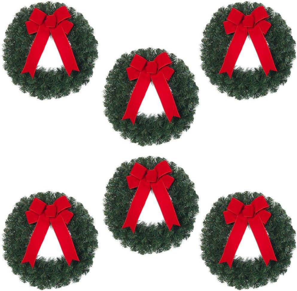 Home Accents Lightweight, Versatile Holiday 20 in. Unlit Artificial Christmas Wreath with Red Velvet Bow (Set of 6)