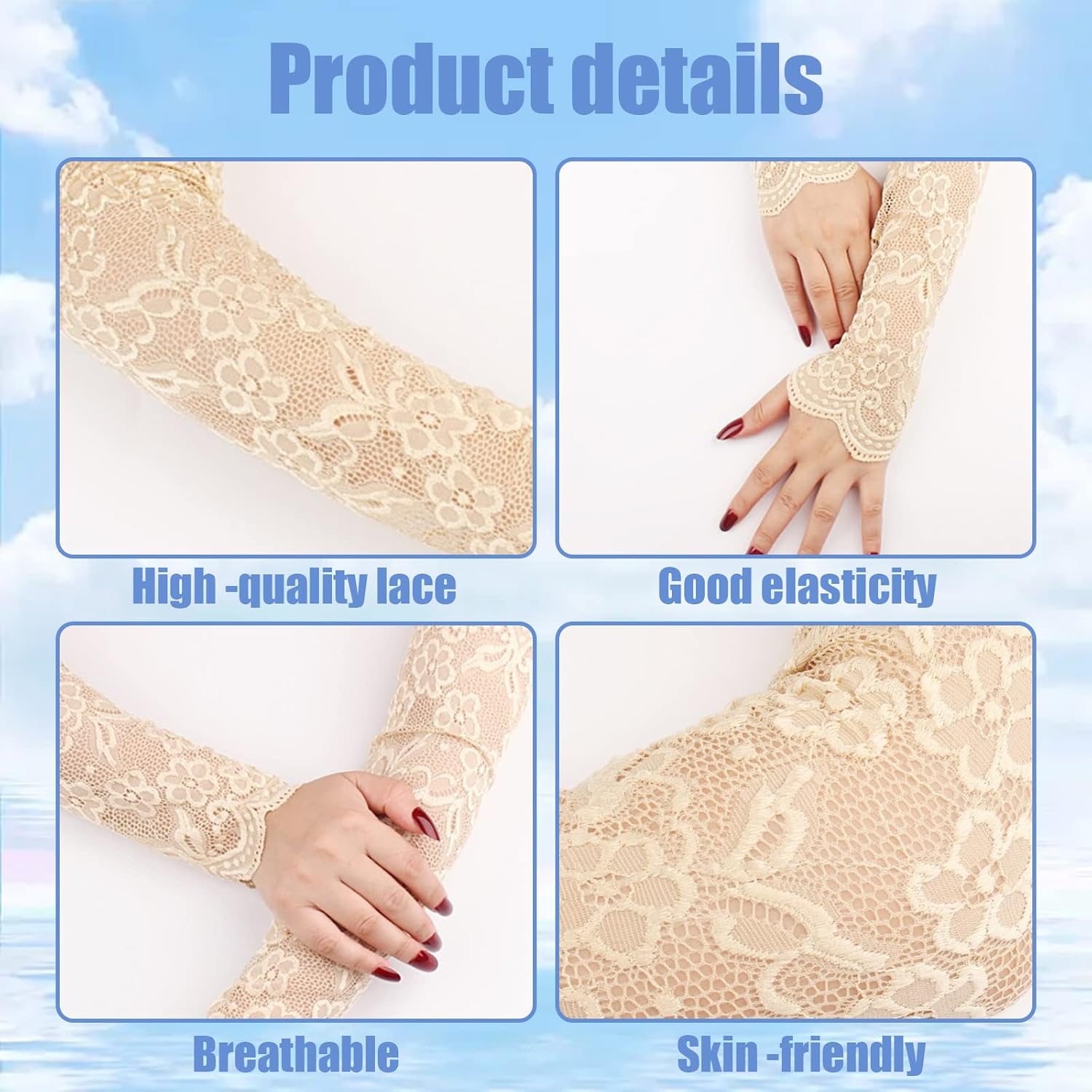 Suxgumoe Ladies Lace Arm Sleeves, 38 CM Long Elegant Tea Party Gloves, Women Elbow Length Long Gloves - Image 3