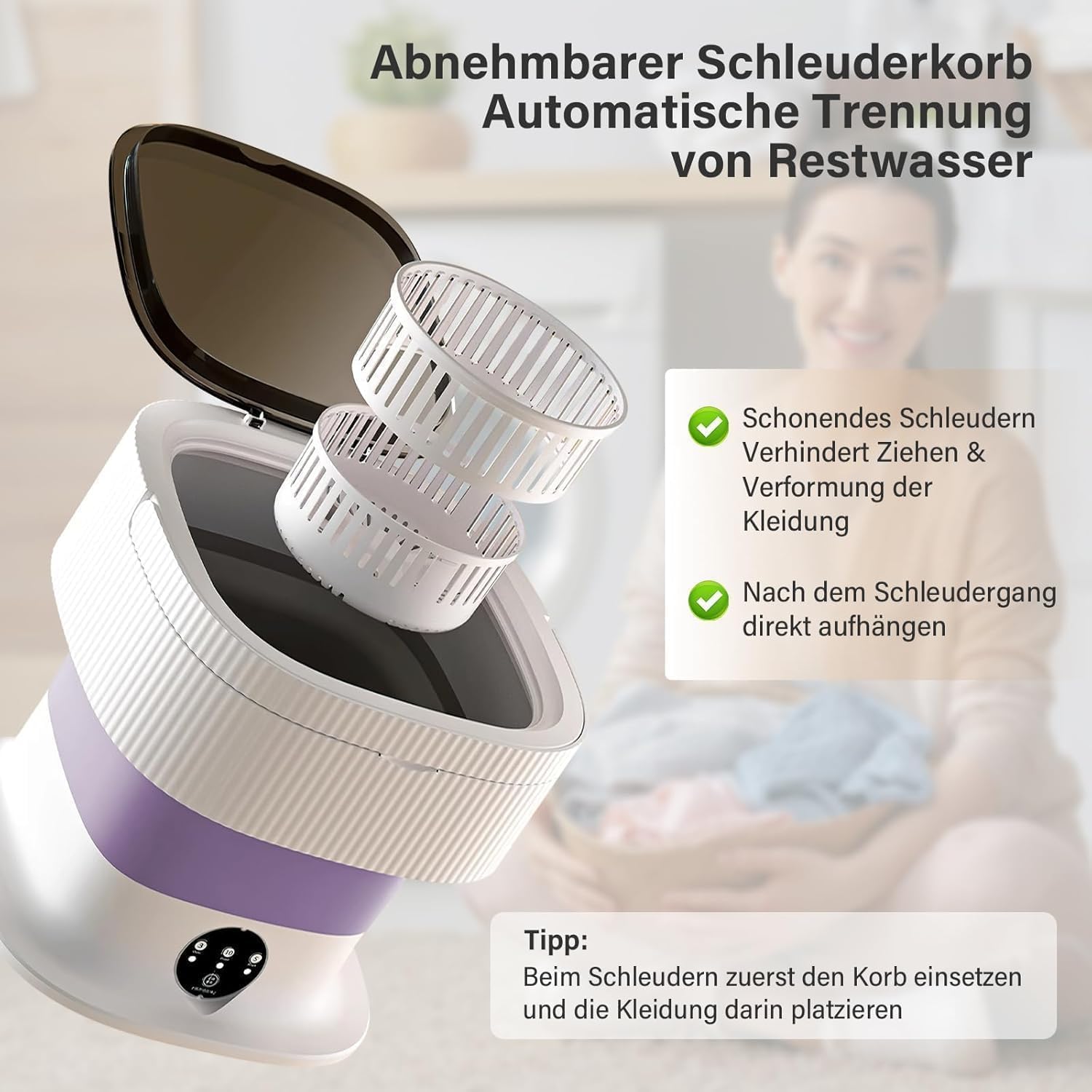 Mini Waschmaschine Faltbar Tragbare Waschmaschine – 10L Folding Waschmaschine mit Schleuderfunktion, Touchscreen & 3 Waschmodi, Tragbare Campingwaschmaschine für Reisen, Studenten, Wohnmobil