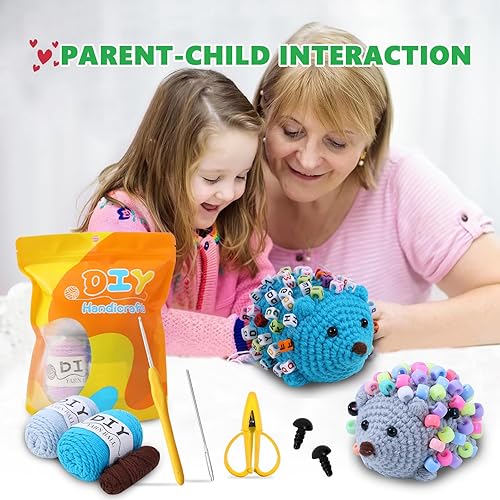 Miniatura 7 de Kit de ganchillo para principiantes, 2 piezas de erizo con cuentas, kit de ganchillo para principiantes para adultos, kit de ganchillo para
