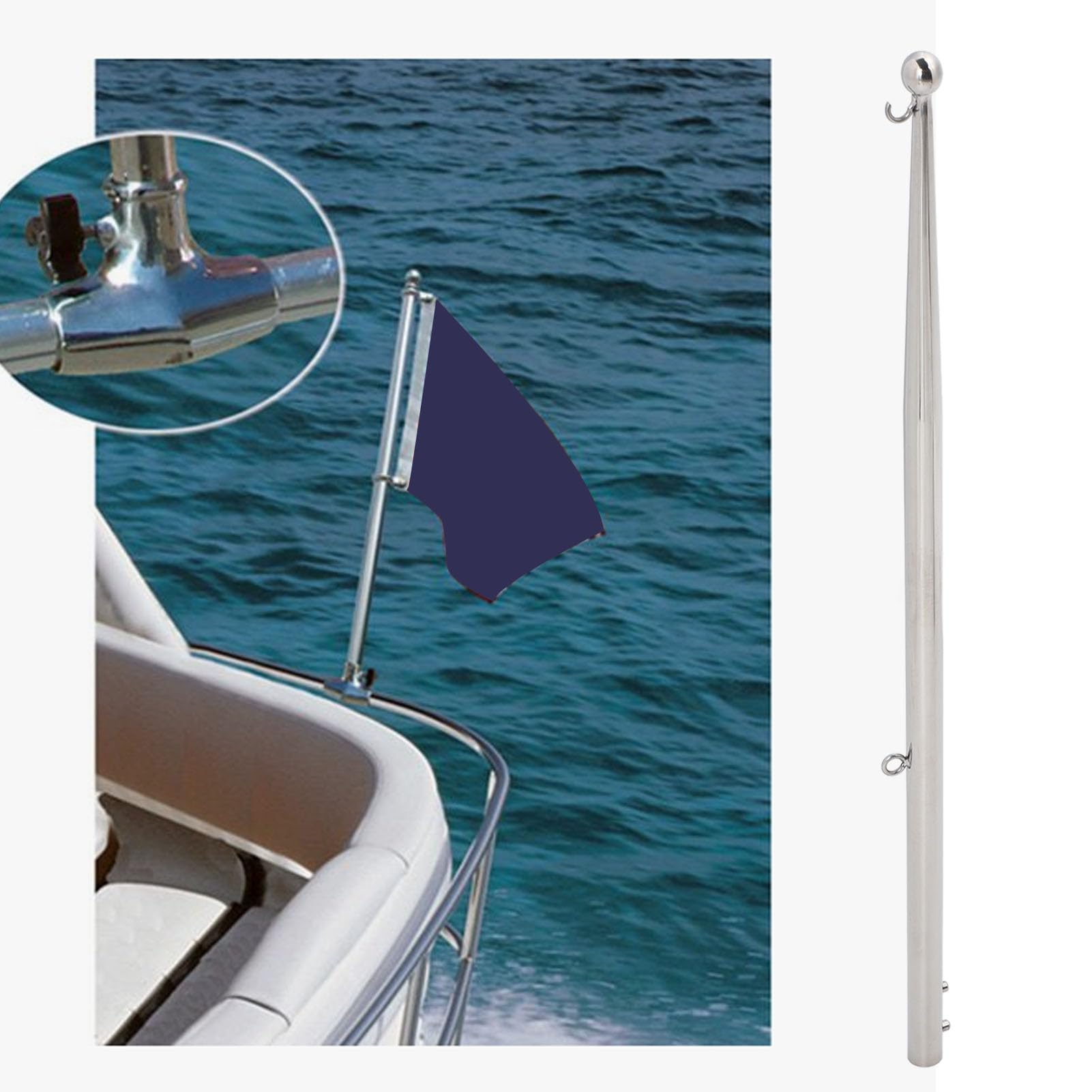 Akozon Boot Fahnenmast Stall 316 Edelstahlschiene für Marineyacht -Wohnmobile (Kleiner Ballkopf 20mm / 0,8 Zoll)