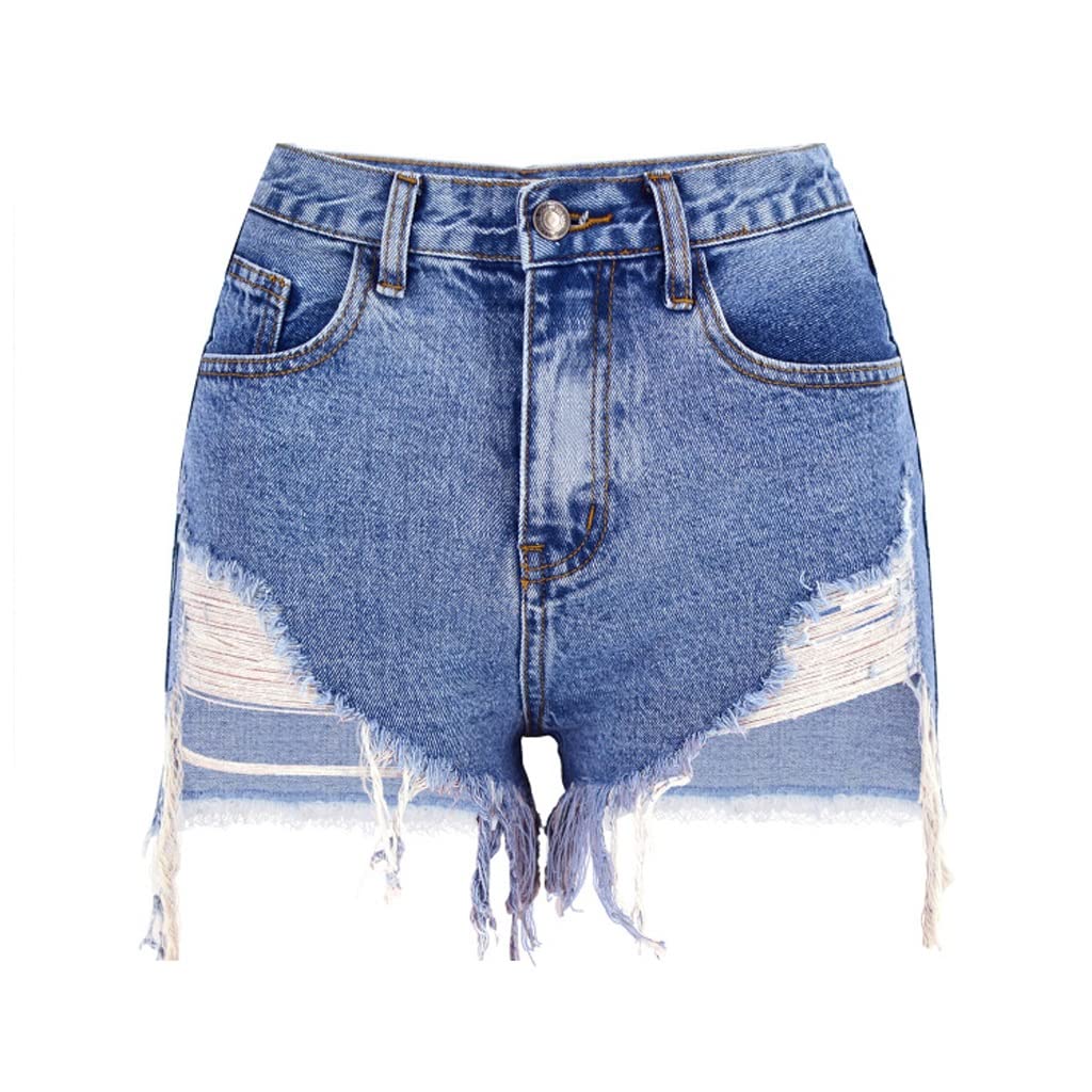 Short en jean frangé taille haute bleu confortable pour sublimer vos formes