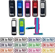OK to Pay Double Border Self-Inking Portable Pocket Stamp 1-1/2" Ink Stamper for Business Office - Turquoise on Pink Case - Sky Blue Ink