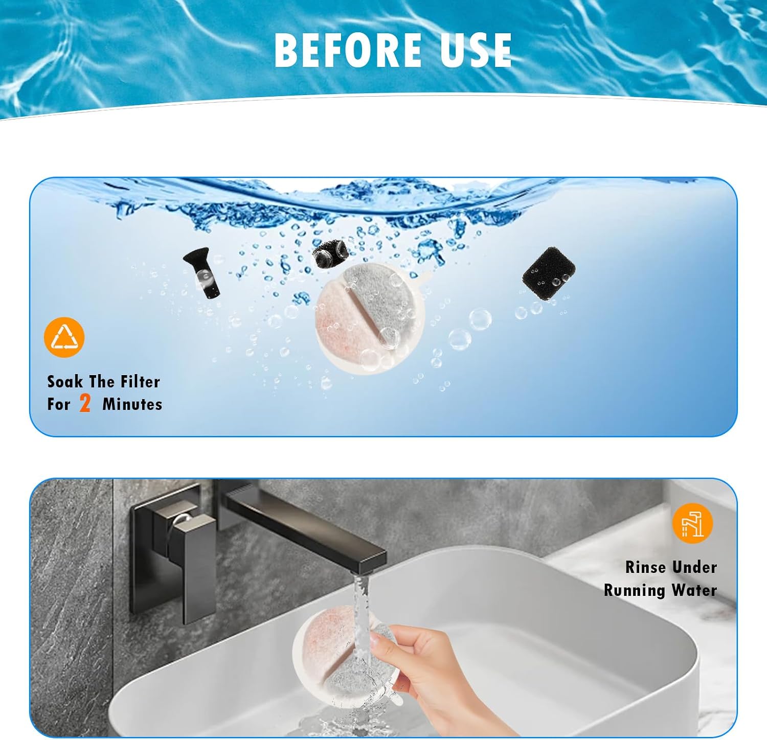 12 Pack Filters Replacement for Nugget and Feelneedy Pet Water Dispenser | include 18 Pre-Filter Sponges, Triple Filtration System with Activated Charcoal and Ion Exchange Resin