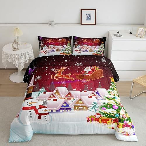 Manfei Juego de edredón de Navidad, tamaño King, juego de ropa de cama de árbol de Navidad de muñeco de nieve, 3 piezas para decoración de disponible en Yaxa Peru
