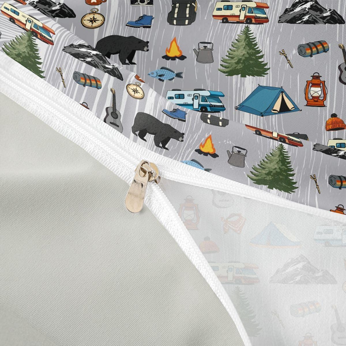 Erosebridal Camper Bedding Set Camping Tent Duvet Cover Camping Gear Must Haves,Happy Glamping Trailer Comforter Cover Lodge Cabin Cottage Camfire Twin Bed Set,Camping Accessories Rustic Camper Decor image 4
