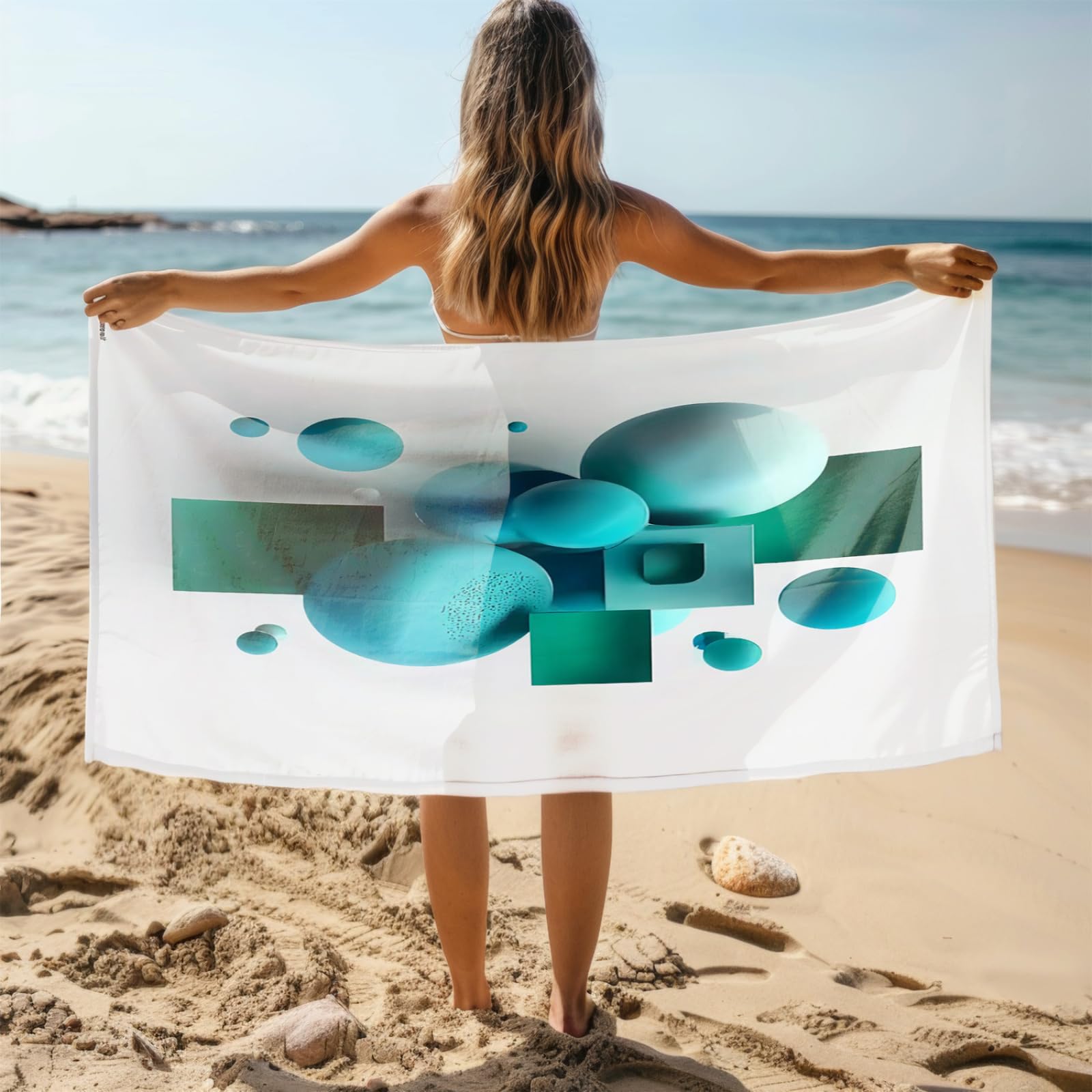 Drap de Plage XXL 200X200 Abstract Bleu Serviettes de Plage en Microfibre,Serviette Piscine Extra Large sans Sable pour Adultes Séchage Rapide