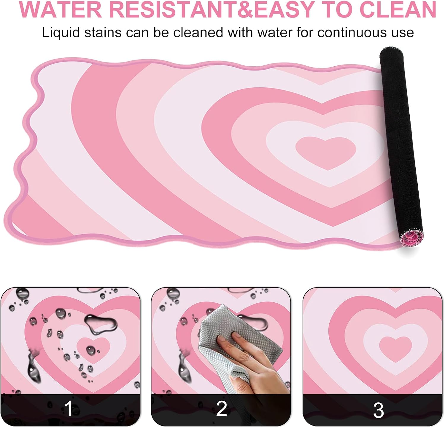 L-SPOUTTO Pink Mouse Pad,Cute Desk Mat XXL Large Scalloped Gaming Mousepad,35.4x15.7in Non-Slip Rubber Base Keyboard Pad Waterproof Desktop Mat for Laptop Computer Work Game Home Office-Pink Heart