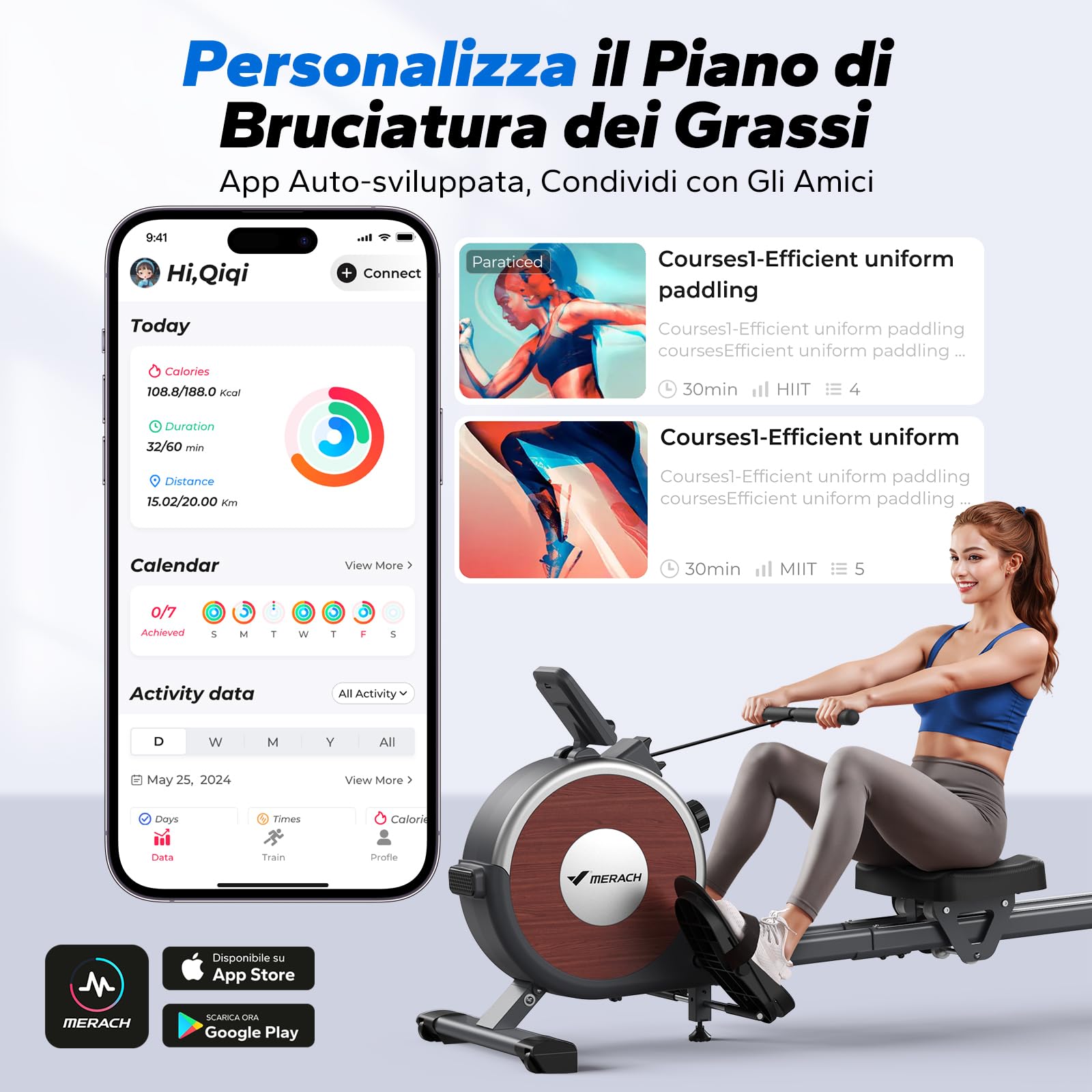 MERACH Vogatore per casa, 16 livelli di resistenza, vogatore magnetico silenzioso, collegabile tramite app, doppie guide migliorate per una maggiore stabilità, facile da montare