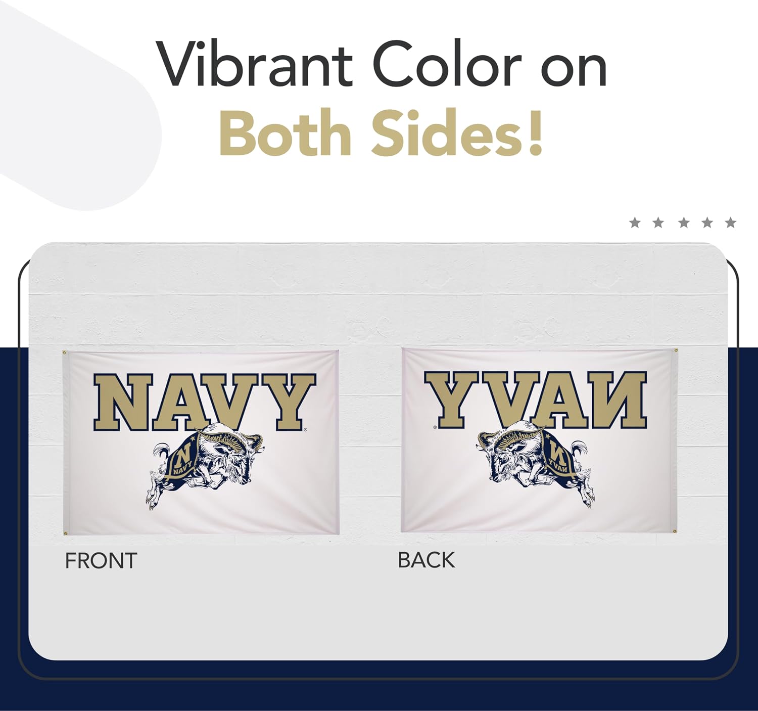 Navy Midshipmen College Sports Printed Flag - NCAA Licensed - Nylon - School Banner (White, Gold, Navy Blue) (5' x 8')