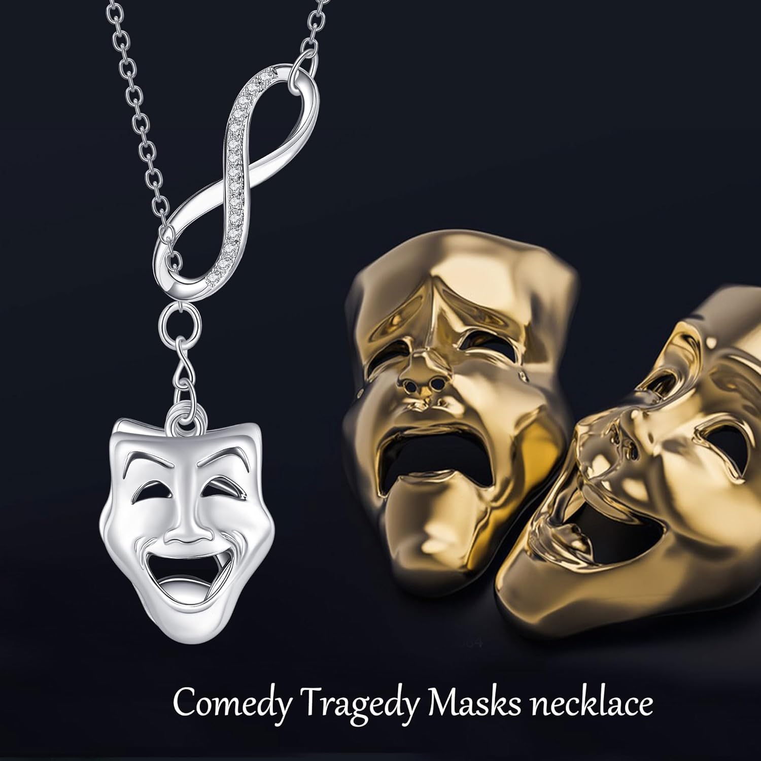 YAFEINI Tragedy Comedy Masks Necklace 925 Sterling Silver Mask Jewelry for Women - Image 6