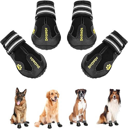 DcOaGt Dog Shoes for Large Dogs, Waterproof Anti-Slip Dog Boots & Paw Protectors for Hot Pavement Summer Winter Snow, Breathable and Reflective Dog
