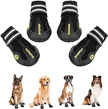 DcOaGt Dog Shoes for Small Medium Puppy, Anti-Slip Waterproof Dog Boots & Paw Protectors for Hot Pavement Winter Snow, Breathable Reflective Booties for Hiking Walking Hunting,Black 4PCS(Size 5)