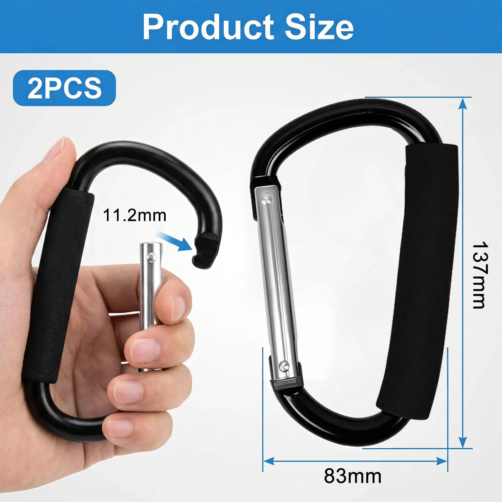 Buggy Clips 2Pack Large Buggy Clips Pram Clips for Pram Heavy Duty Pram Hooks Aluminum Pushchair Clips for Diaper Bags & Shopping - Image 2