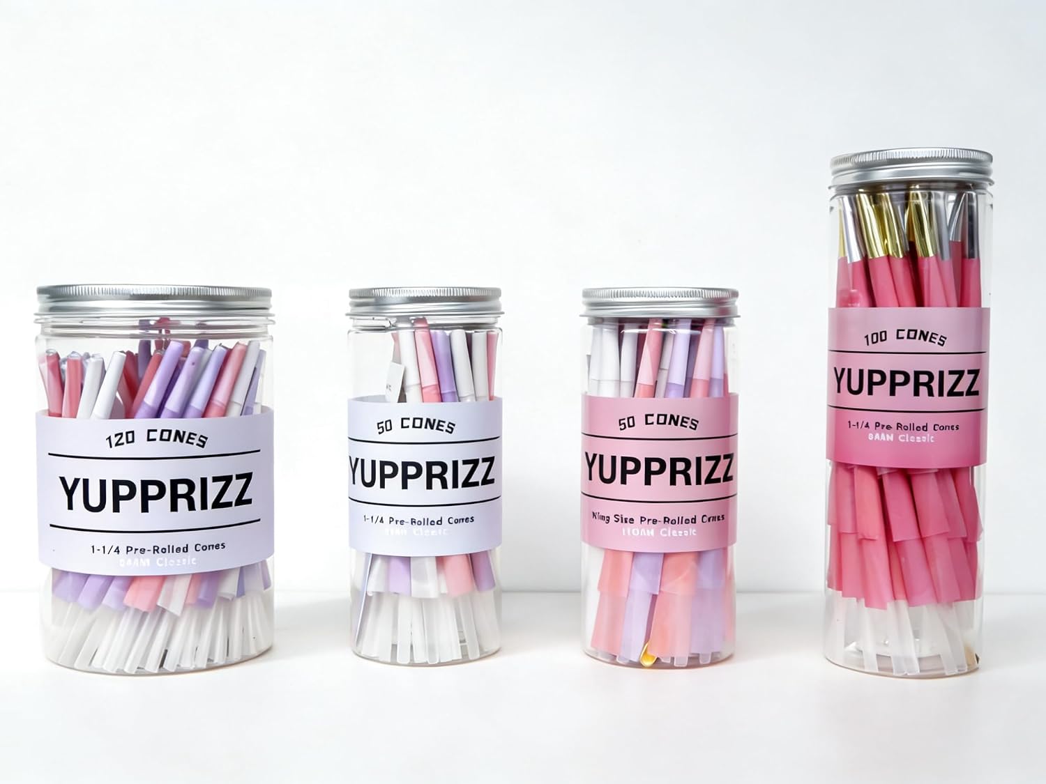 Pre Rolled Cones Rolling Paper 1 1/4 Size | 50 Pack | Unbleached Natural Rolling Papers Prerolled Cones with Filter Tubes Pink/Purple/White Cones