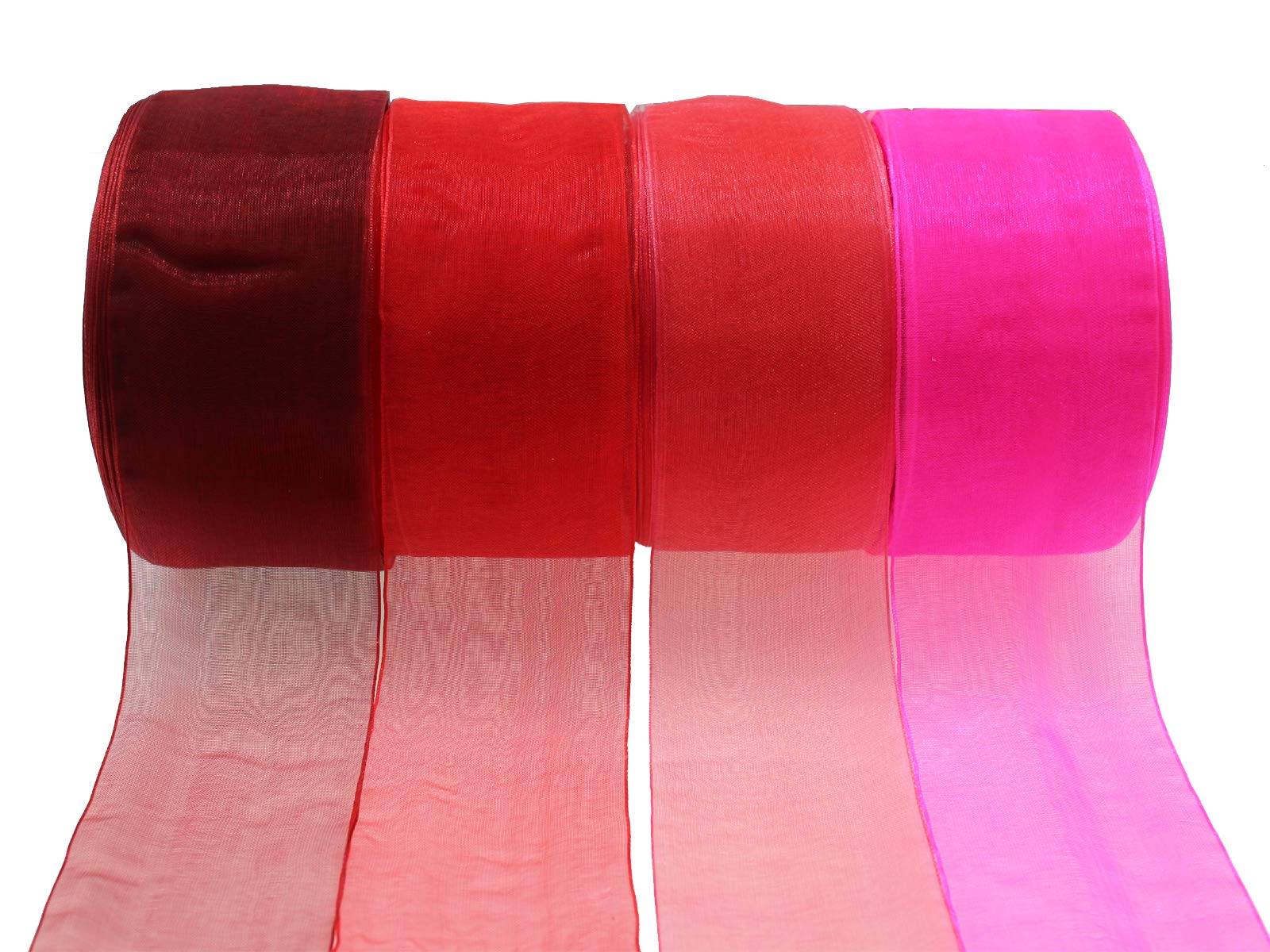 Lot 2 Rouleaux Ruban Organza Double Face Transparent - Vert Et Rouge, 4,6 M Chacun, Pour Déco Noël, Mariage, Emballage Cadeau