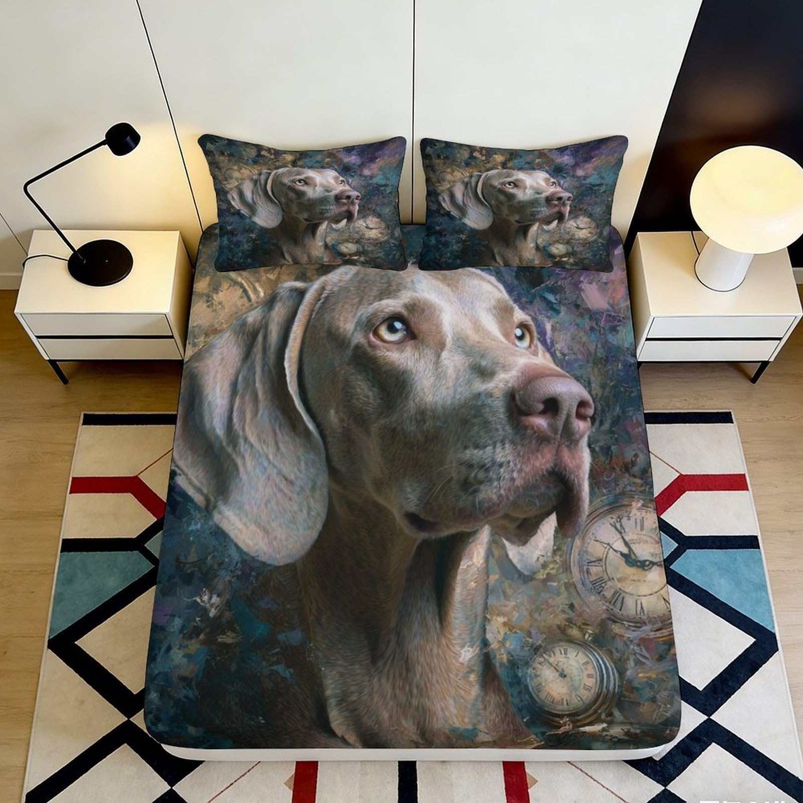 3D Printed Realistic Dog Portrait Fitted Sheet Microfiber Soft Breathable Artistic Bed Cover for Bedroom Guest Room Decor 90x200x25cm