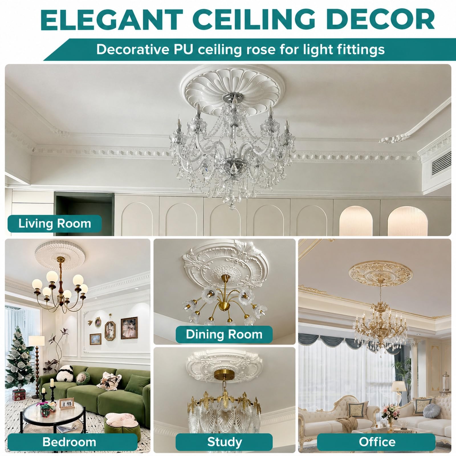 Rosone Decorativo per Soffitto, Piastra Rotonda per Ventilatore A Soffittos Leggero,Resistente alle Deformazioni,Stile Europeo,Per Casa Soggiorno Ristorante Hotel Ufficio