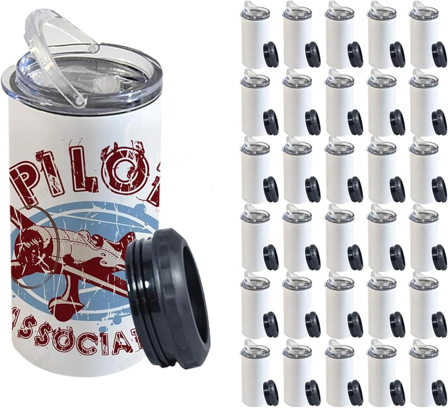 AGH 16oz Sublimation 4 in 1 Can Cooler, 25pcs/ctn Blank Stainless Steel Tumbler with Handle. Double wall Insulated Tumbler with Lids and Straws for Outdoor Camping Party