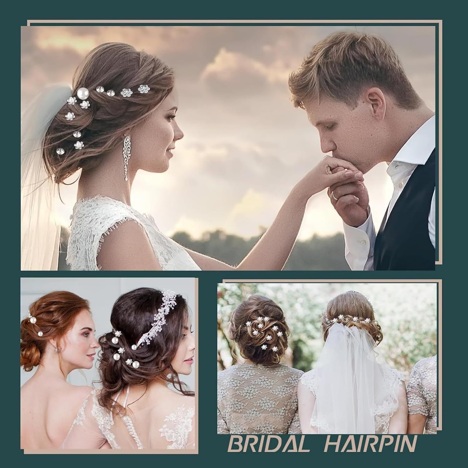 40Piece Large Crystal Pearl Bridal Hair Pins, White Flower Wedding Hair Clips with Rhinestone, Glitter Embossed Headpiece Accessories (40)