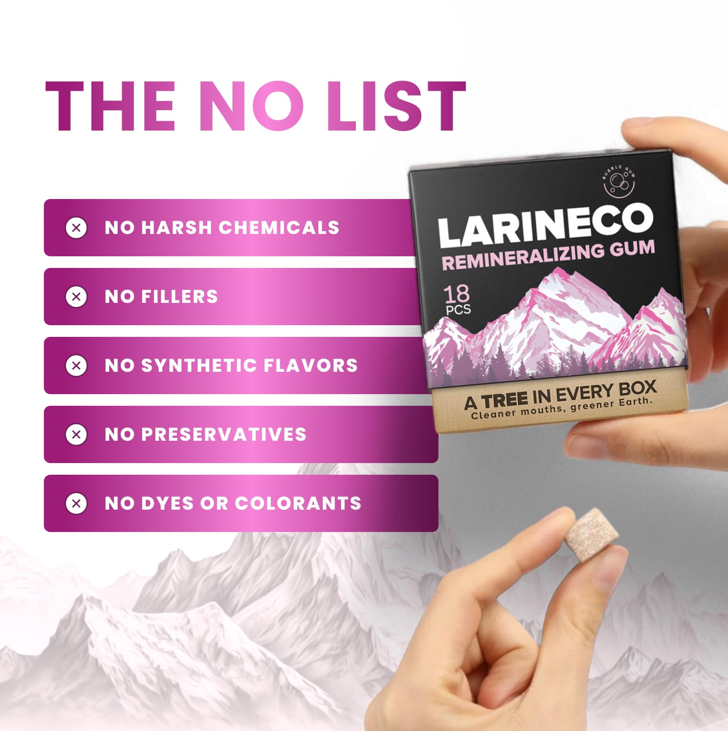 Larineco - Goma de mascar remineralizante con nano hidroxiapatita y xilitol, sin azúcar, sin plástico, sin colorantes, sin aspartamo, base natural, 18 piezas (18 unidades (paquete de 2), goma de