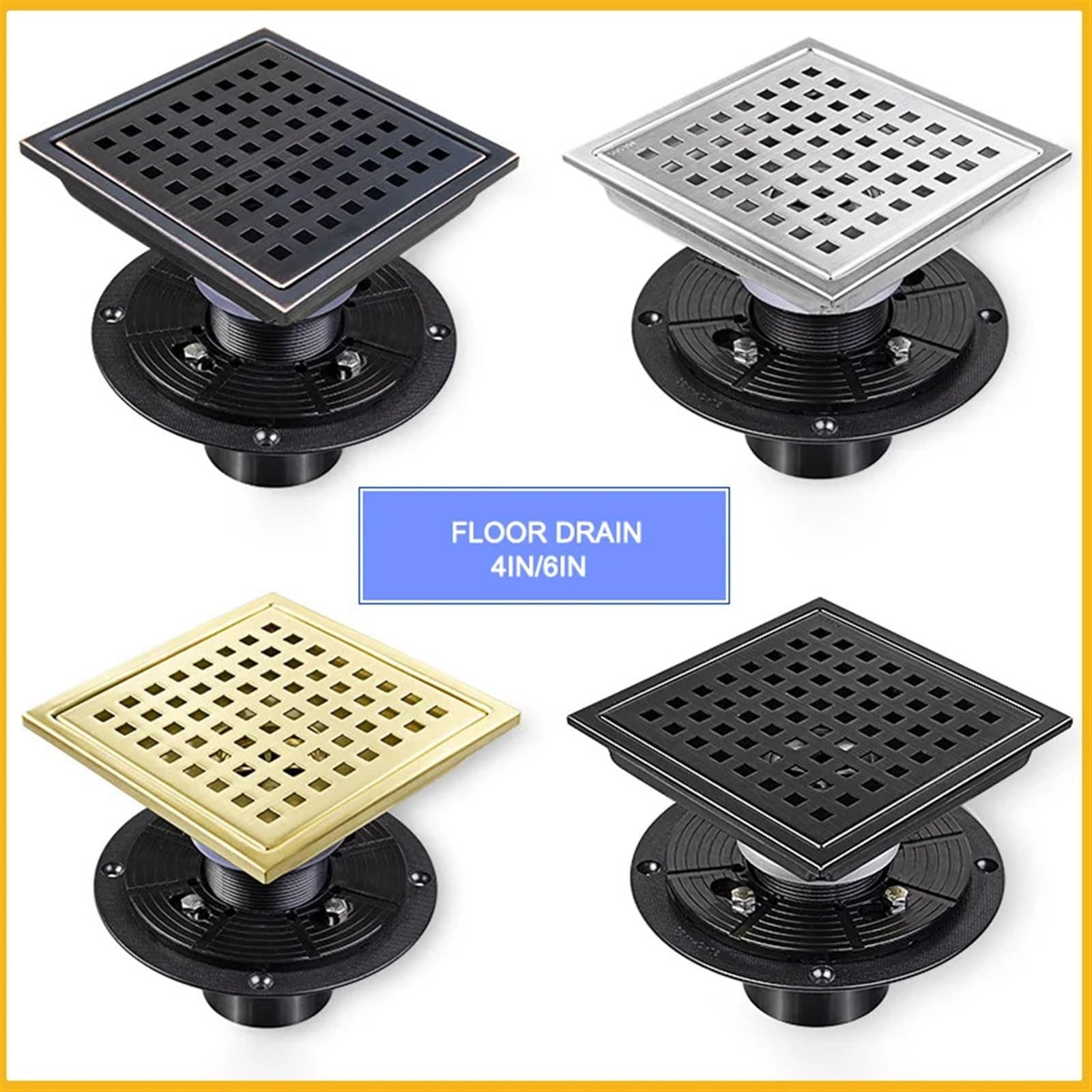 Rejilla desague ducha Desagüe de suelo de acero inoxidable, filtro antiobstrucción de alcantarillado cuadrado, cubierta de drenaje for fregadero, accesorios de Hardware for cocina y baño(11CMX11CM,Typ