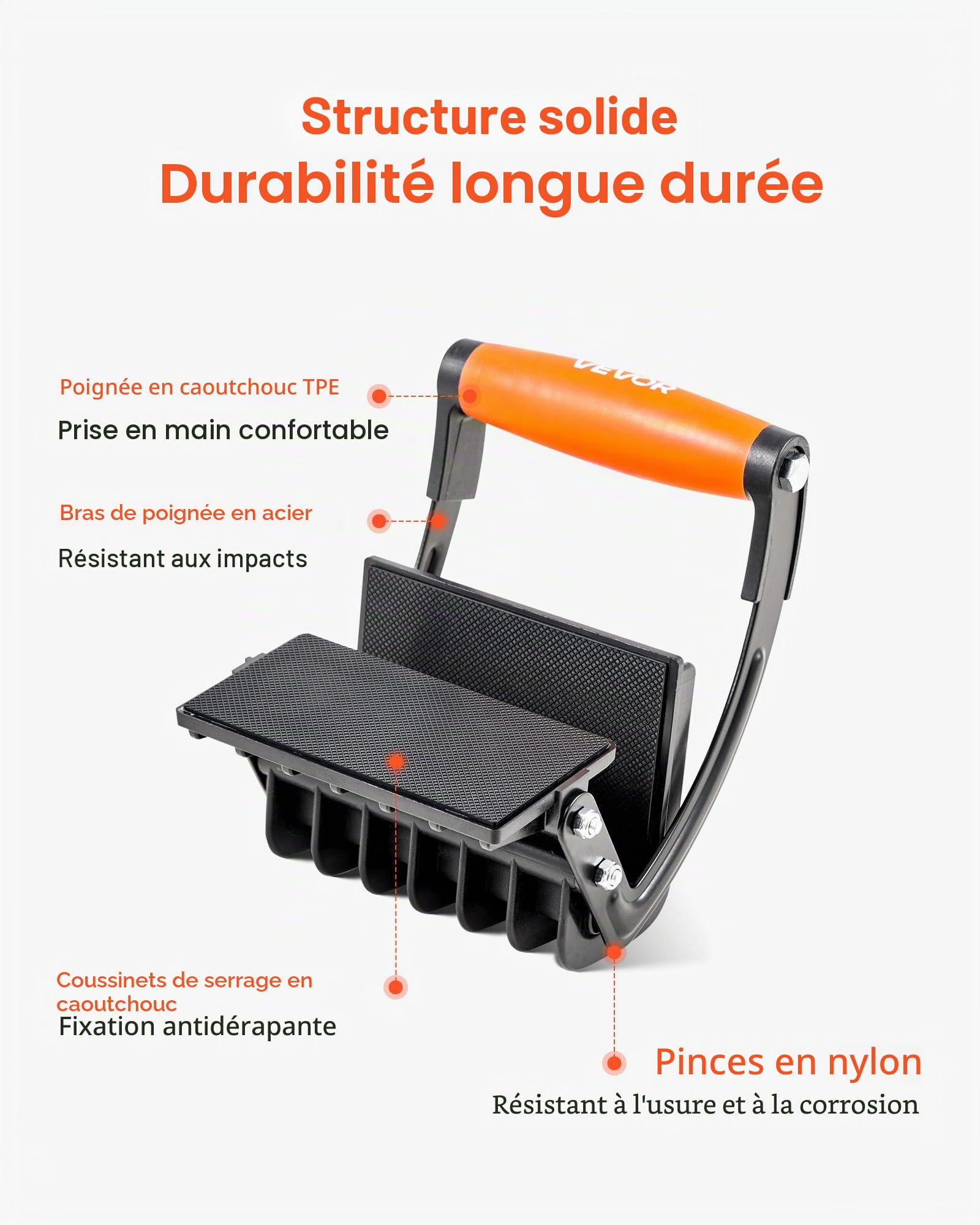 VEVOR Pince Porte Panneau, Capacité Simple 90,7 kg, Porte Plaque de Plâtre 25,4 mm, 2 PCS Pinces Transport Réglables avec Poignée Antidérapante pour Panneaux Plastique, Contreplaqué, Cloisons Sèches