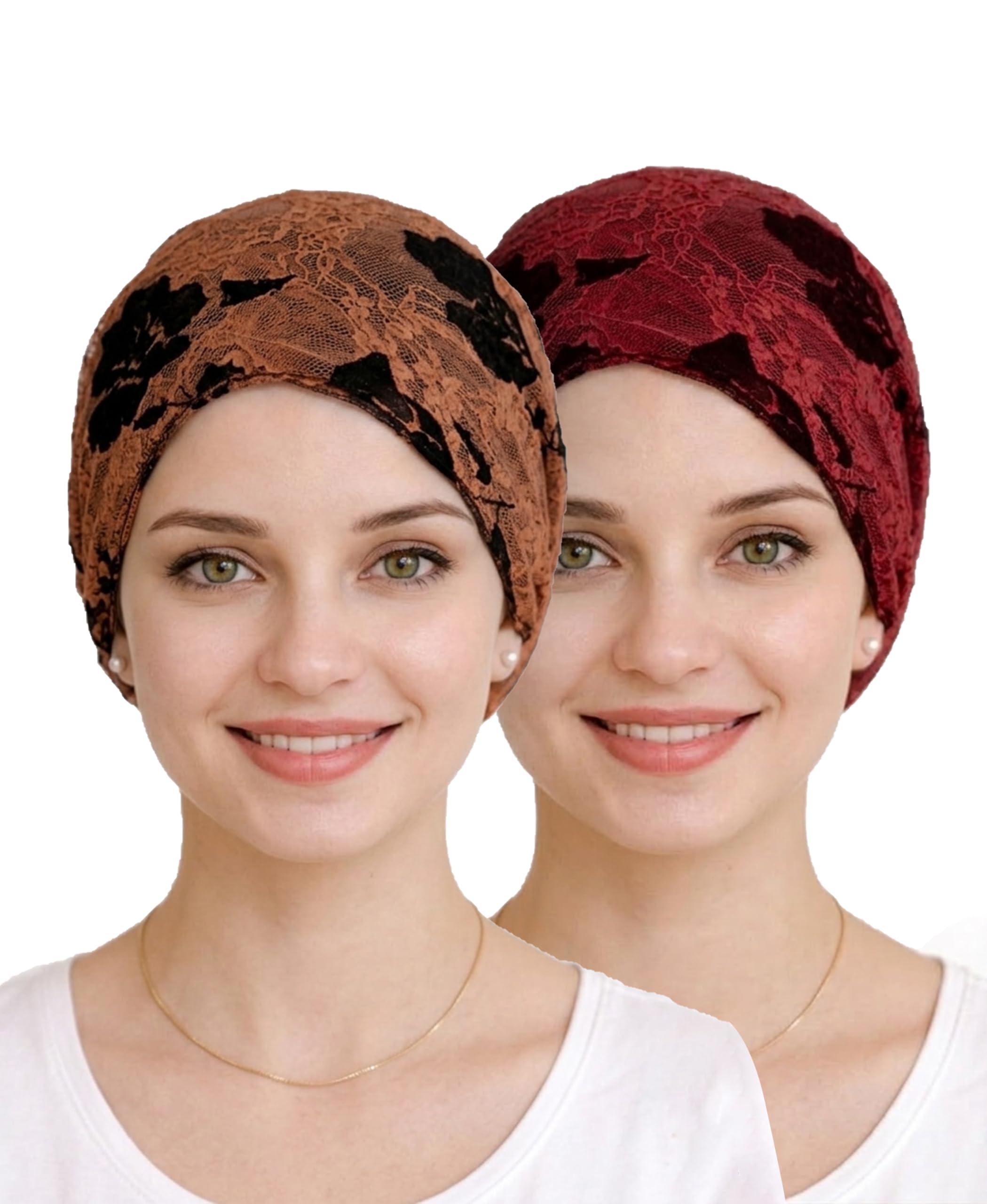 mehar Hijab Jawaria Floral Jacquard Net Tube Cap for Women – Elegant Lace Design Bonnet Undercap, Breathable Stretch Inner Hijab Cap, Lightweight Head Cover Pack of 2-picture-30