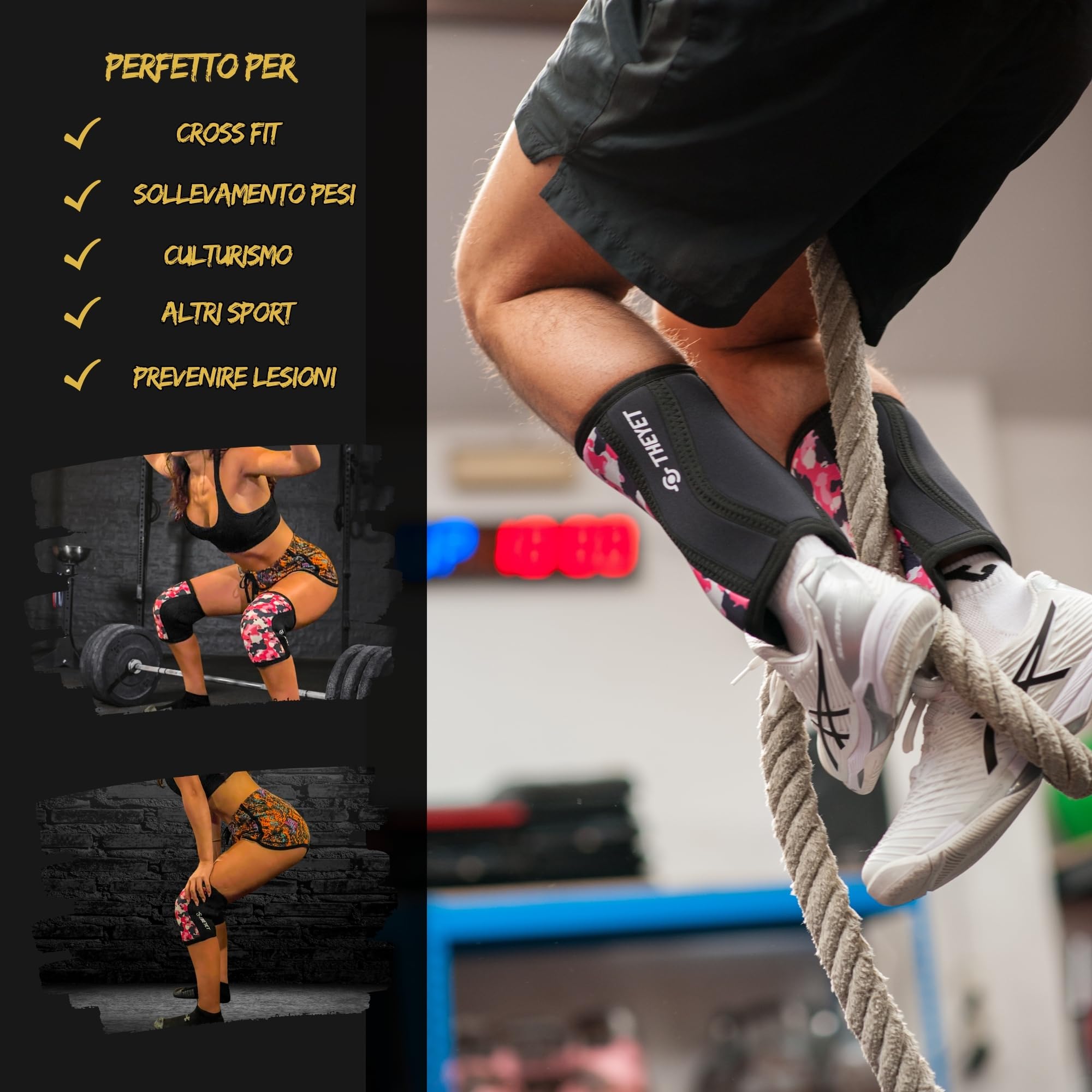 Theyet Ginocchiere CrossFit a Compressione in Neoprene 7mm Donna e Uomo | Supporto Regolabile Palestra | Powerlifting Fitness Sollevamento Halterofilia | Protezioni Sportive per Ginocchia (Rosa, M)