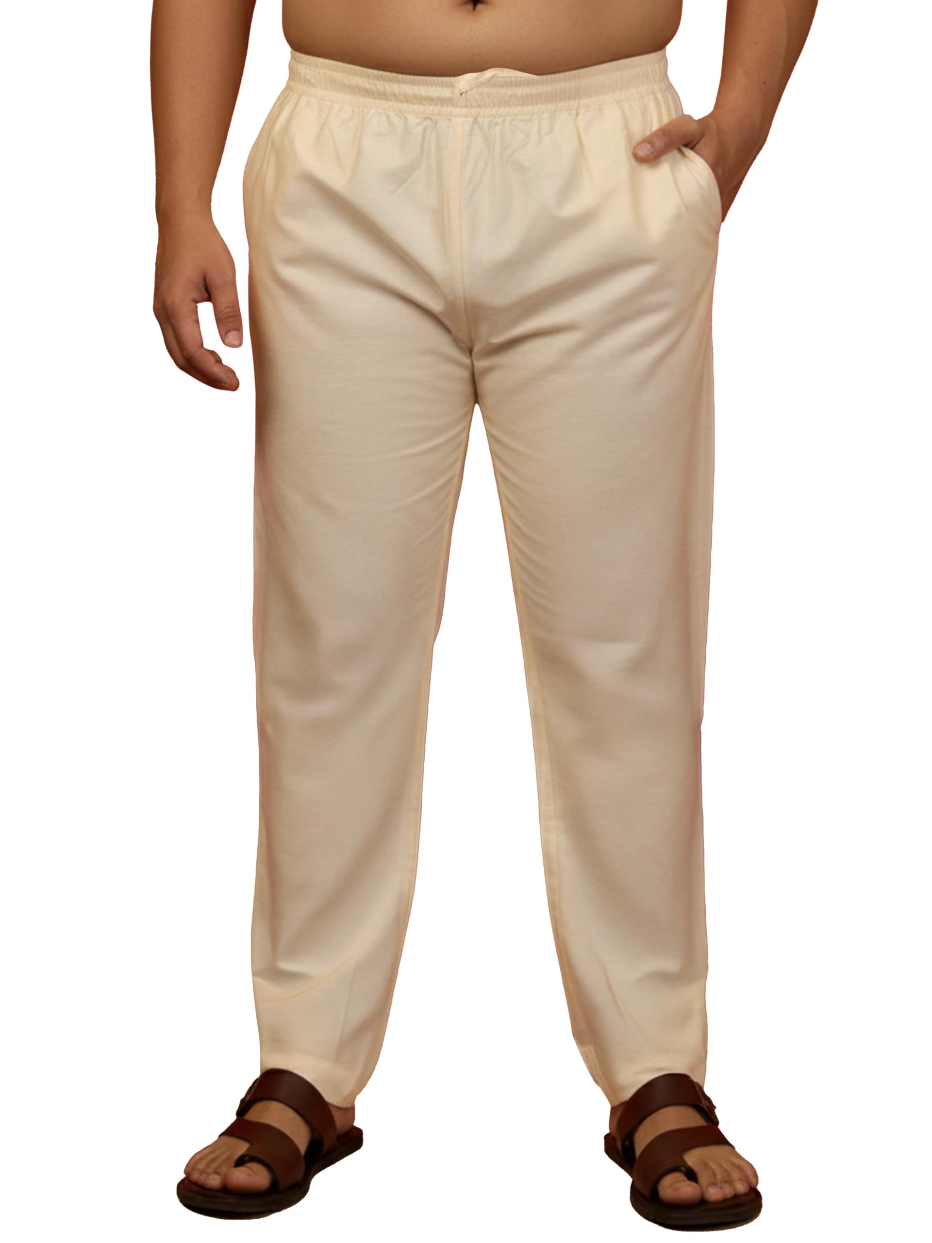 Men's Cream Cotton Lycra Pyjama - Wedding Festive Bottom Wear
