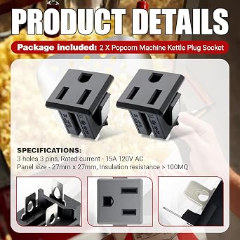 2-Pack Popcorn Plug Socket Replacement Kit Compatible with Great Northern Olde Midway Popcorn Machine Kettle Plug Socket