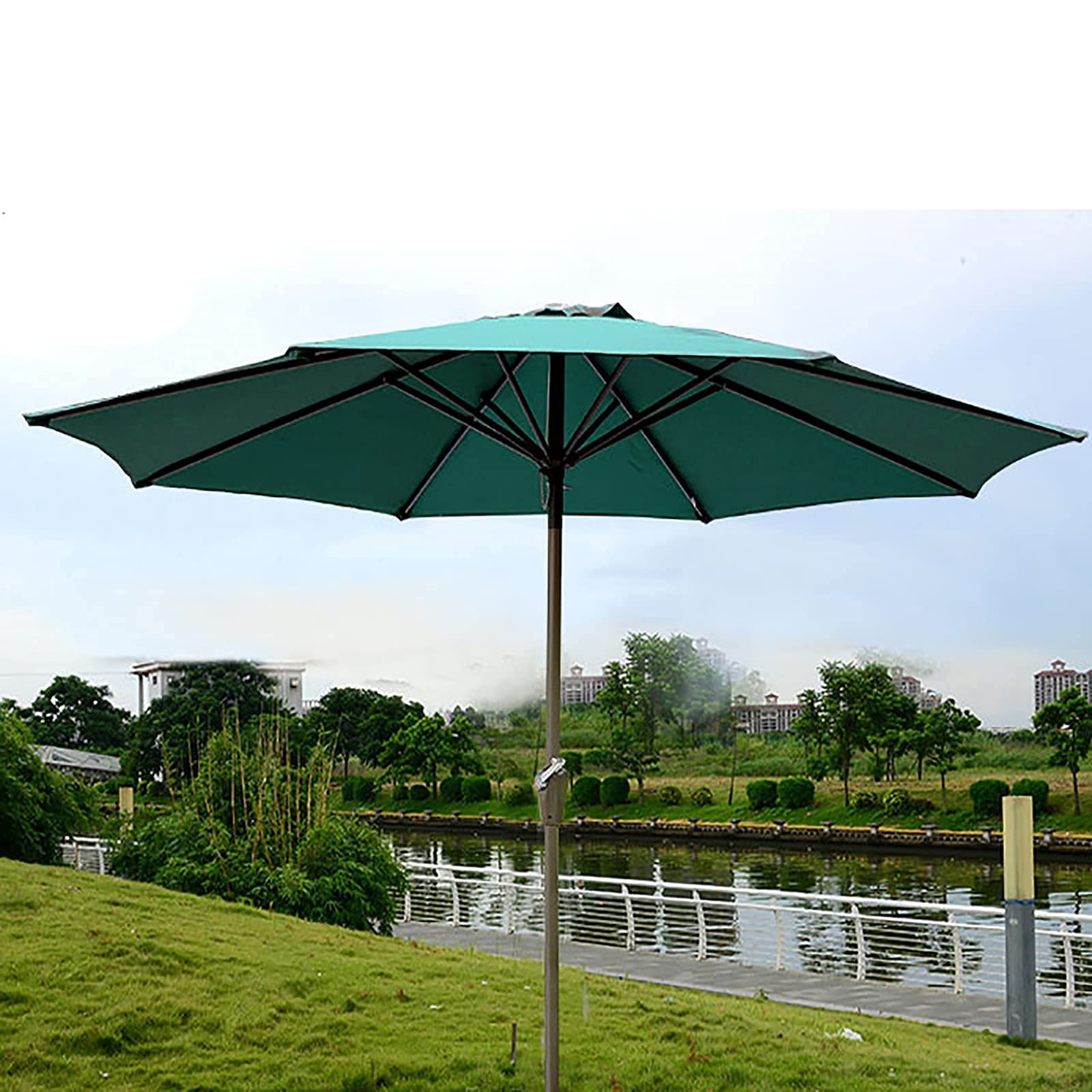 Green patio parasol, 2,7 m, ogród ochrony przeciwsłonecznej Parasol z korbą i 8 żebrami, parasol na basen plażowy pokładowy