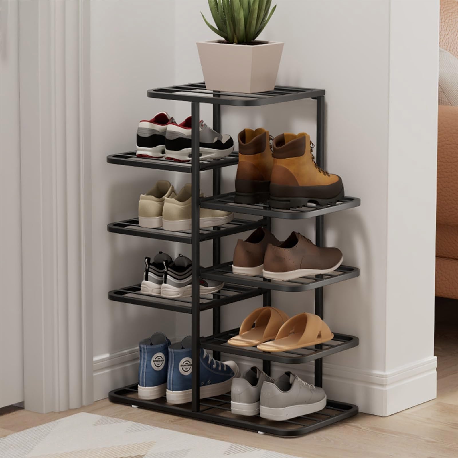 Gold Shoe Rack, 3-10 Tier Vertical Storage Tower, Ripiano a Doppia Fila in Metallo Stretto con Livelli Regolabili per l'armadio Entryway, organizzatore Sottile per Gli Stivali da Tacchi Sneakers