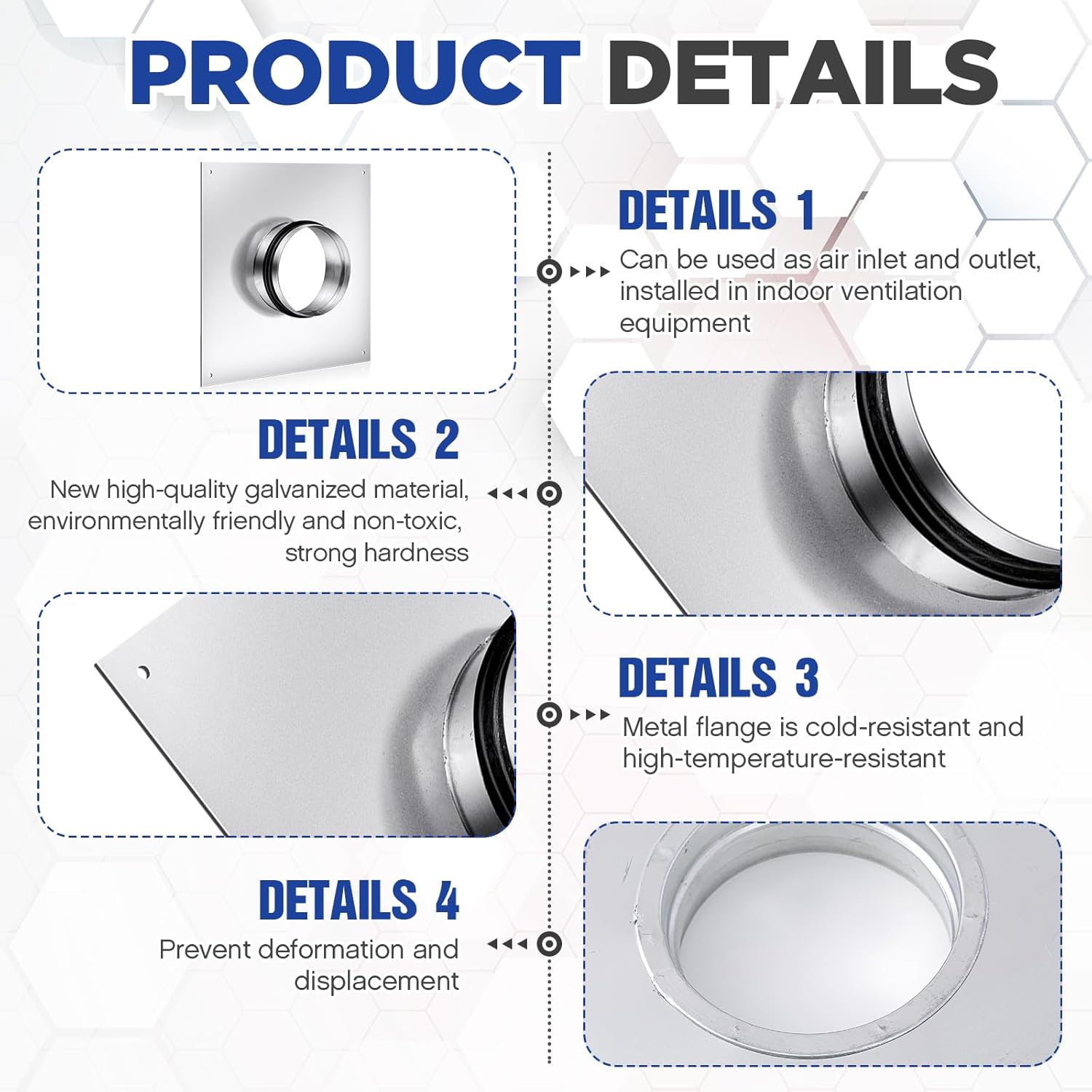 Zonon 4 Inch Duct Connector Flange Galvanized Steel Dryer Vent Connector with Rubber Ring and Screws Straight or Flex Pipe Flange for Heating Cooling Ventilation System