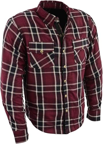 Milwaukee Leather MPM1640 Camisa de franela a cuadros para hombre con armadura aprobada por la CE - Reforzada con fibra de aramida