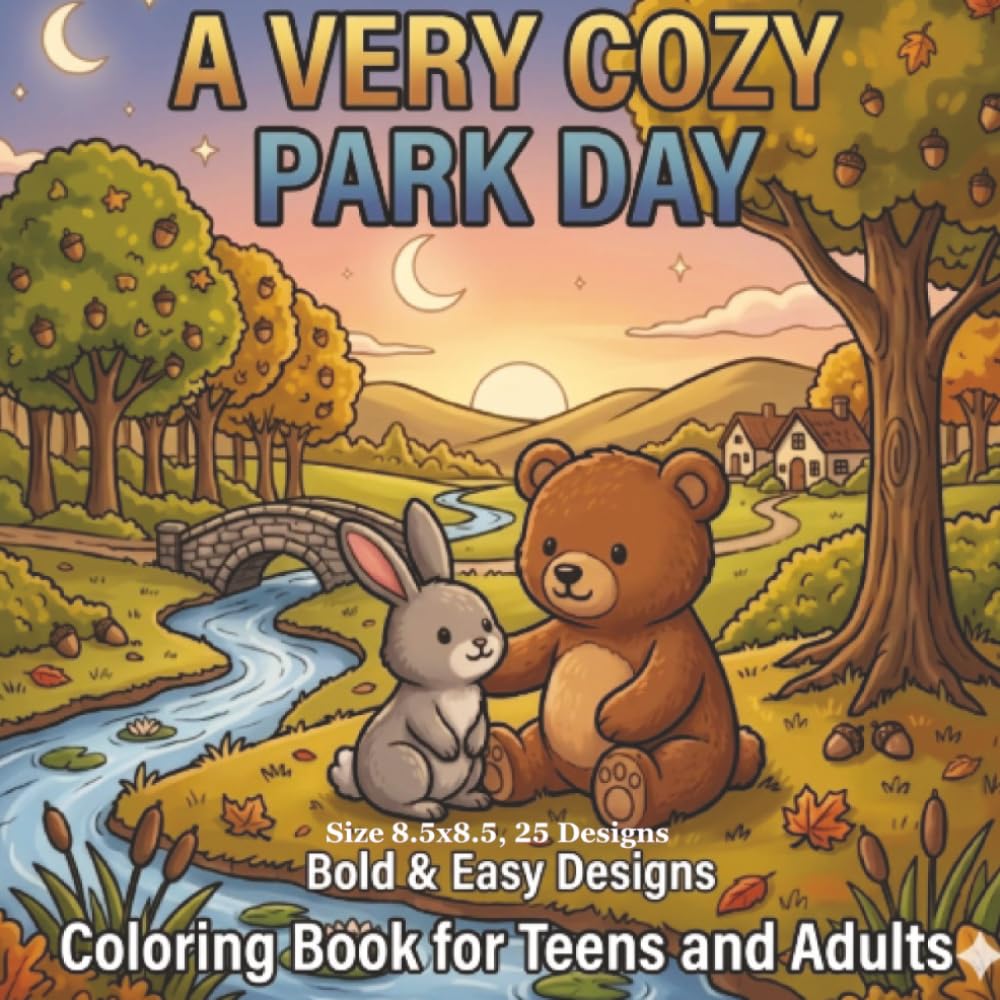 A Very Cozy Park Day: Bold and Easy: Coloring Book for Teens and Adults