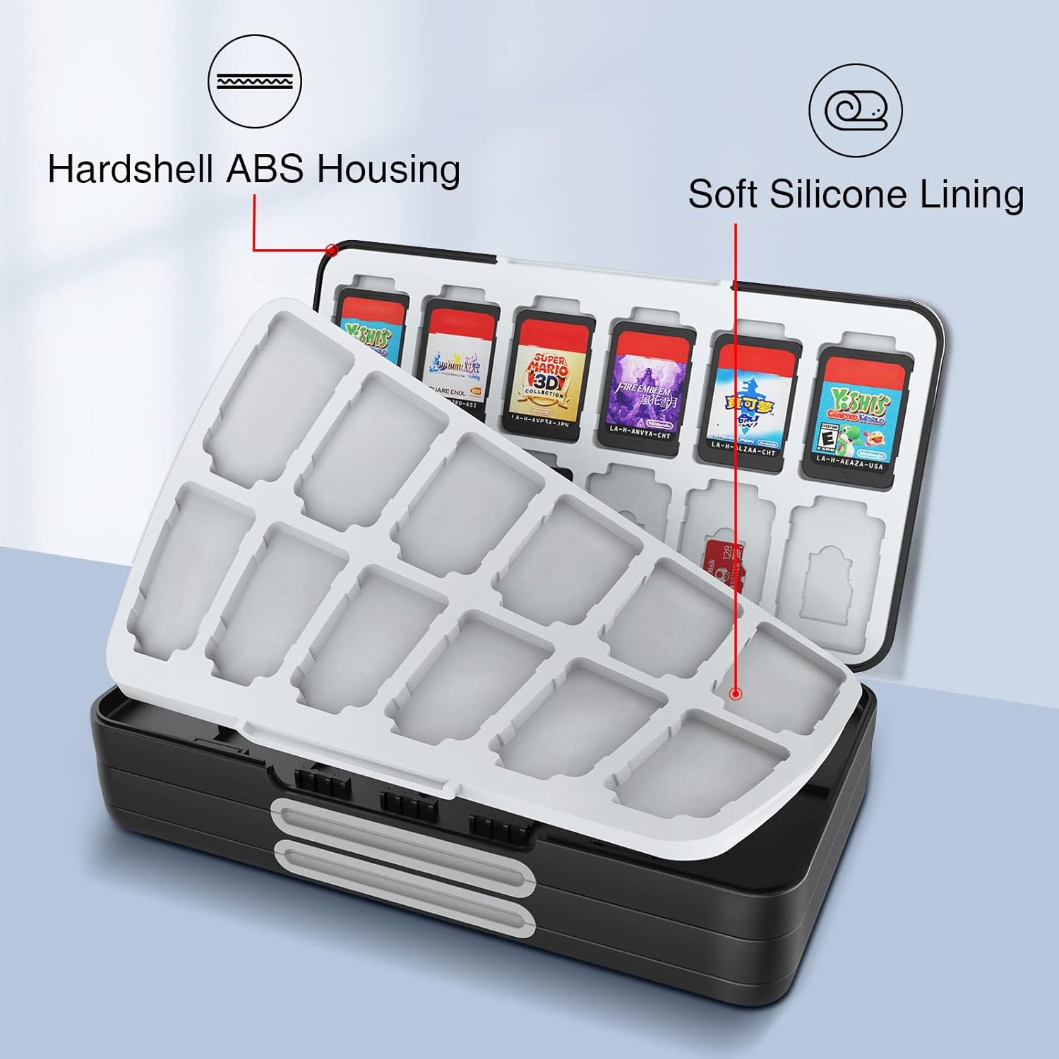 HEIYING Switch Game Card Case for Nintendo Switch 2(2025)/ OLED/Lite,Black Portable Travel Carry Case with 72 Game Card Slots and 24 Micro SD Cards Slots - Image 4