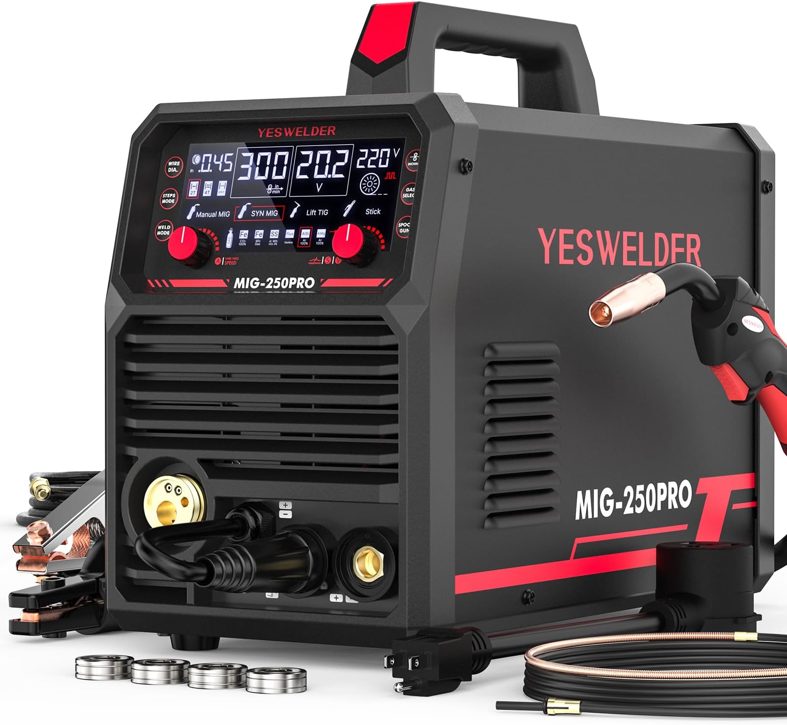 MIG-250 PRO Aluminum MIG Welder, 250Amp 220V, Gas MIG Gasless Flux Core Welding Machine MIG/Lift TIG/Stick 4 in 1 Welder, Spool Gun Compatible