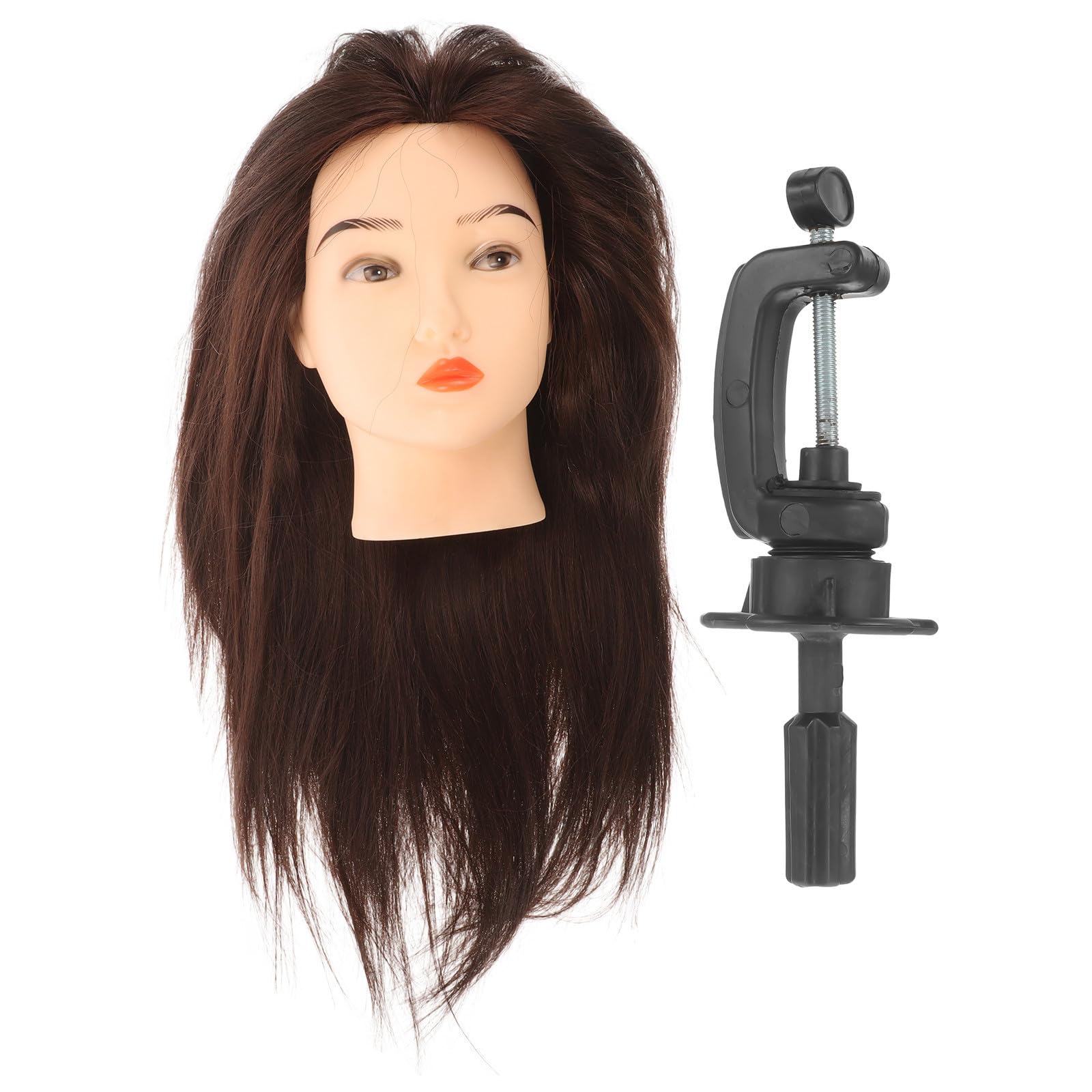 Übungskopf aus Echthaar für Friseur und Styling mit Halterung