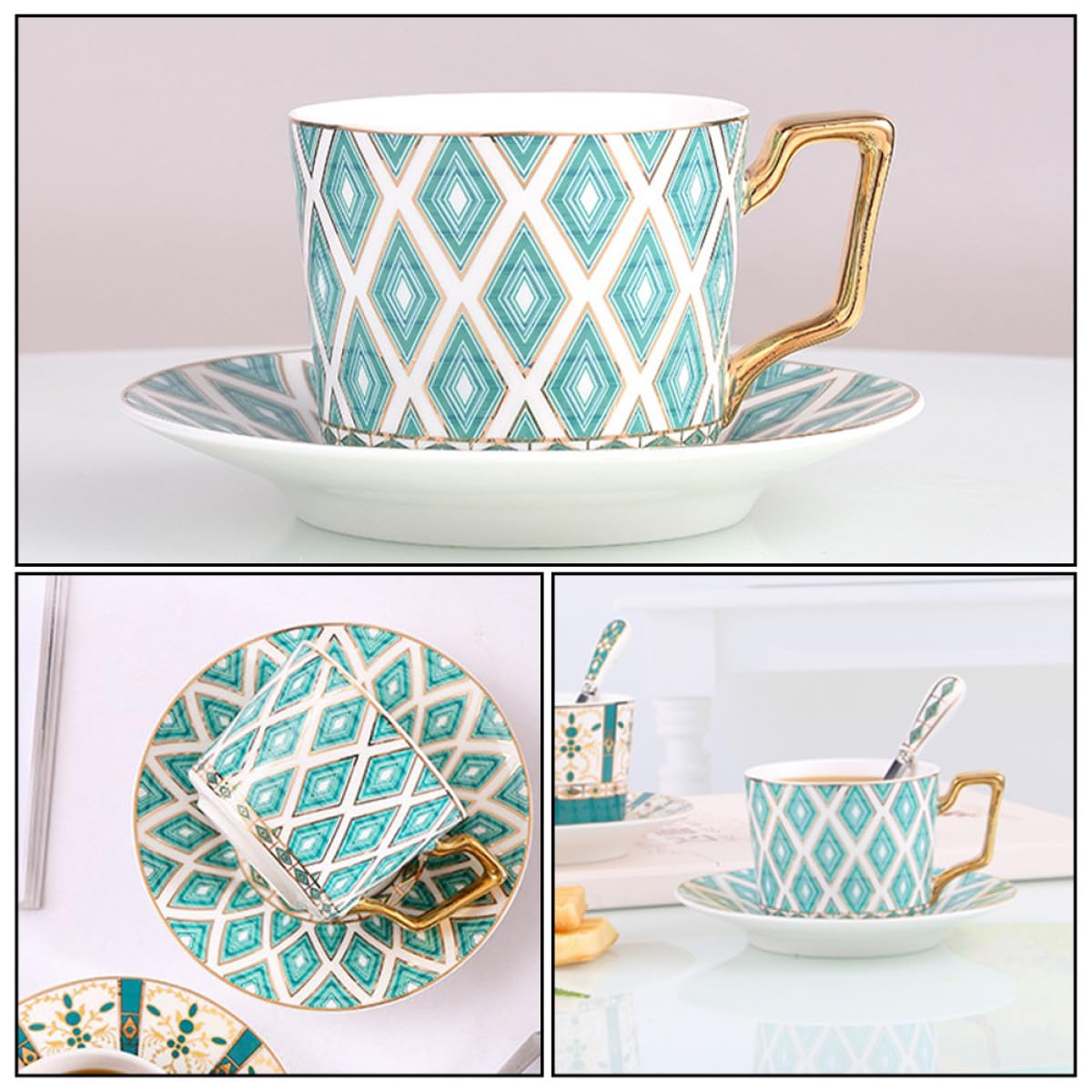1juego Taza de Café Europea de Porcelana Ósea con Platillo y Cuchara Vajilla Elegante para Café Té y Bebidas Calientes Set