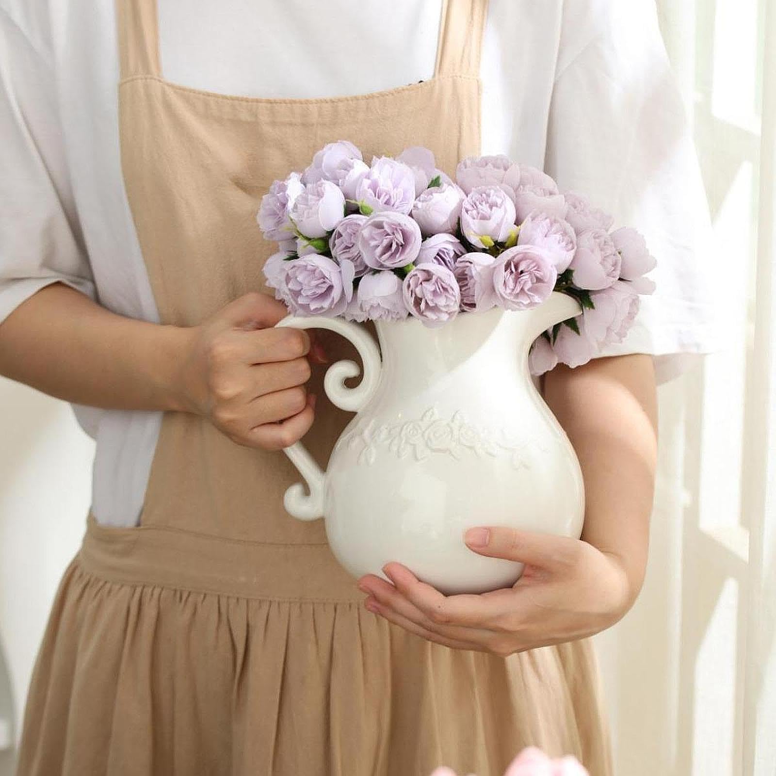 Vase à Fleurs En Céramique Blanche, Vase Décoratif, Pichet Vase Fleurs Séchées Vase Porcelaine, Vase Décoration de Table, Vase En Porcelaine, pour Maison Chambre Décor de Mariage, Styles courts