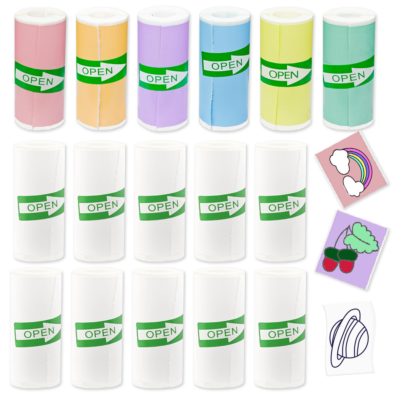 Samoprzylepny papier do mini drukarki 16 rolek – 10 białych i 6 żywych kolorów do drukarek M02/T02 (zdejmij wewnętrzny uchwyt na papier), termiczne etykiety do notatek do nauki i scrapbookingu