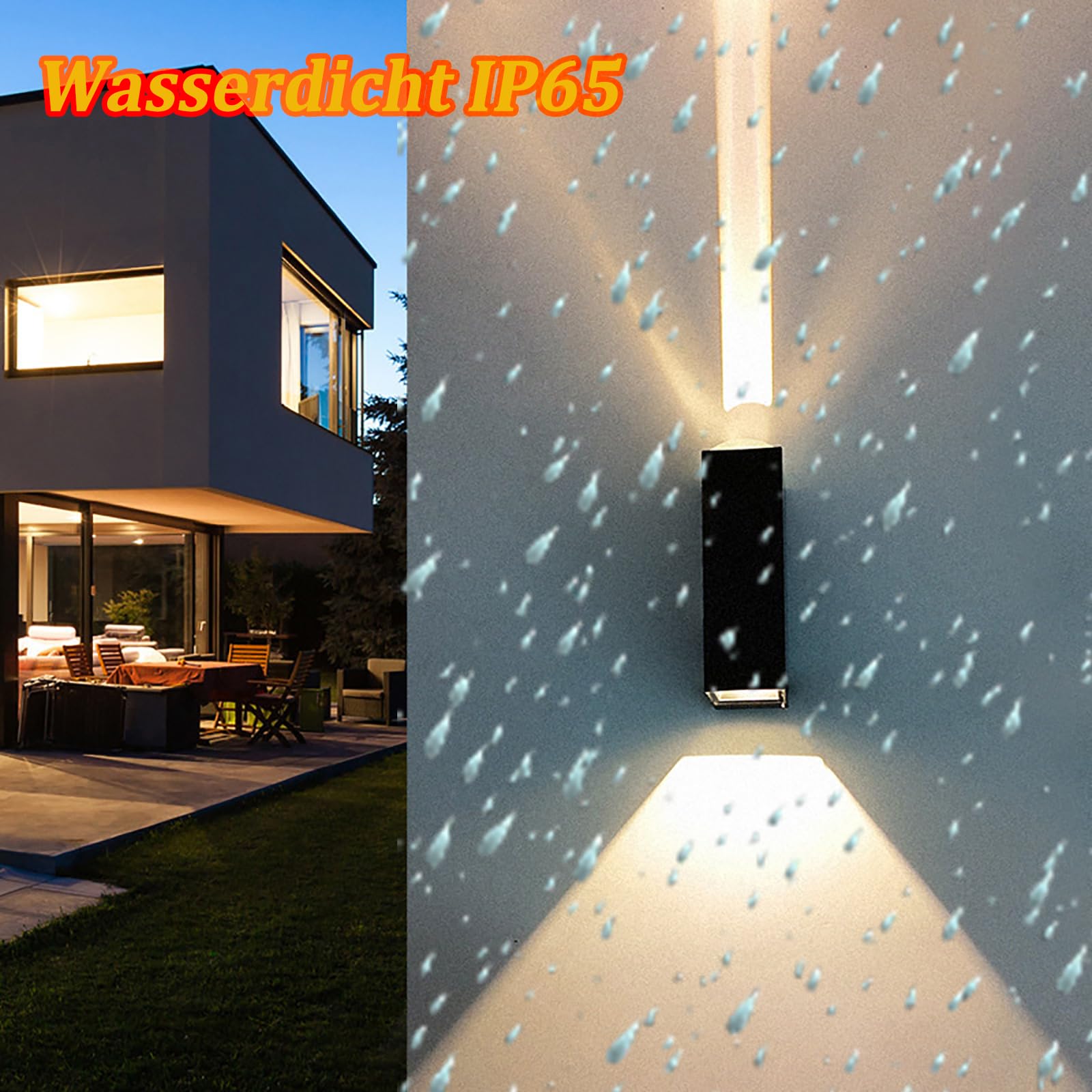 Außenlampen Wasserdicht IP65 Ausenbeleutung hauswand, Modern außenleuchten, Aluminium wandleuchte aussen, Up Down wandleuchte aussen, Schwarz aussenlampe, 20W Außenwandleuchten 3000K