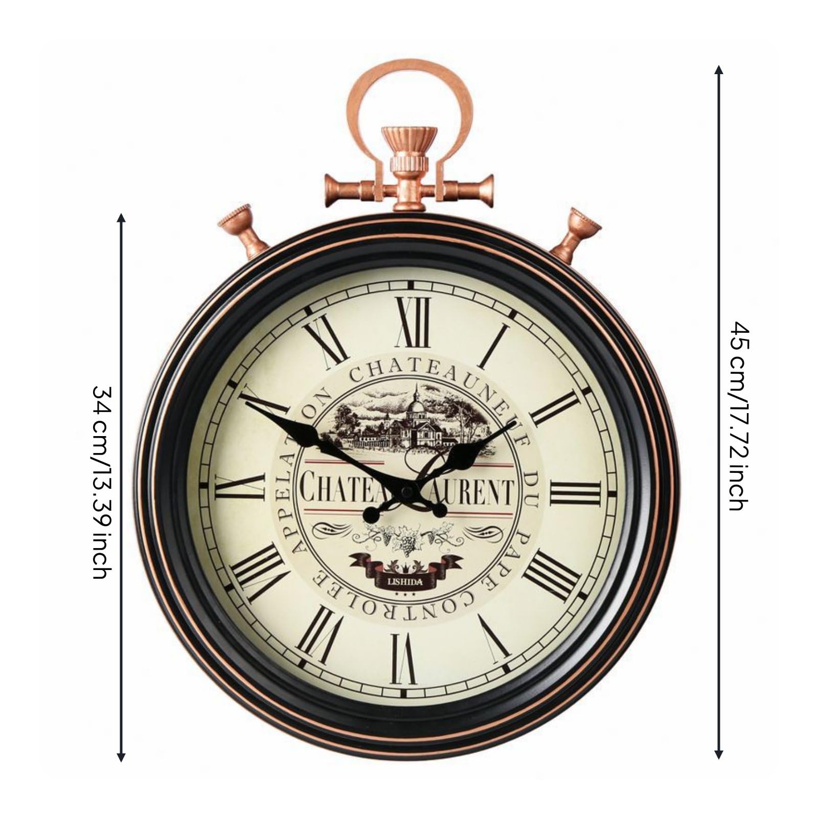 Reloj de Pared Vintage Reloj Colgante Reloj Antiguo Reloj Retro con Gran Esfera y Manecillas Clásicas Estructura Resistente y Diseño Que No Sobrecarga, Bronce Crema
